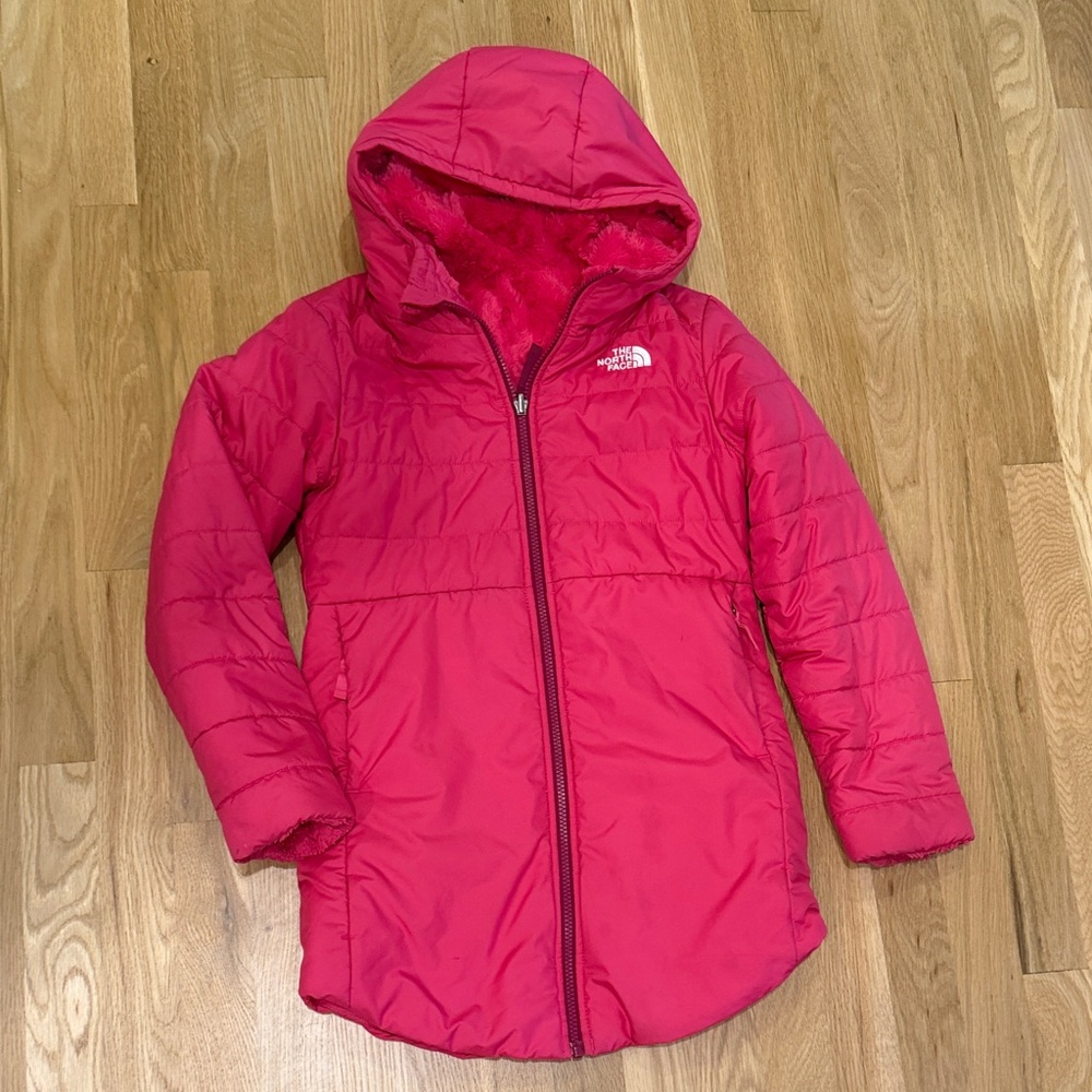 Girls The North Face Kids Fuchsia Puffer Reversible Jacket Size 10-12 Years